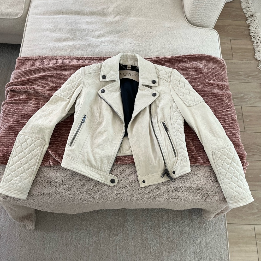 Burberry leather biker jacket cream